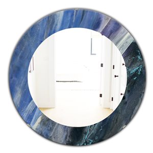 Designart 24-in x 24-in Black and Blue Abstract Water Painting Round Polished Wall Mirror