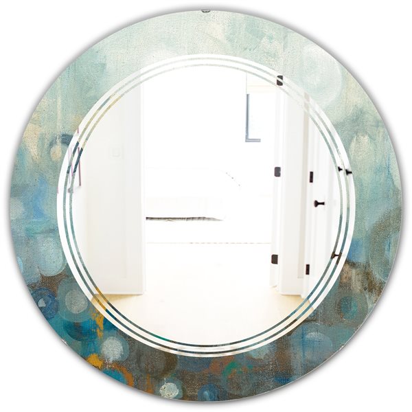 Designart 24-in x 24-in Blue and Bronze Dots on Glass II Round Polished ...