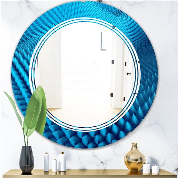 Designart 24-in x 24-in Abstract Blue Wavy II Round Polished Wall Mirror