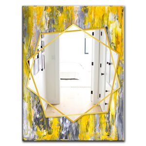 DesignArt 35.4-in x 23.6-in Grey and Yellow Abstract Pattern Rectangle Polished Wall Mirror