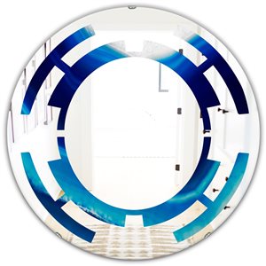 Designart 24-in x 24-in Blue Slice Agate Crystal Round Polished Wall Mirror