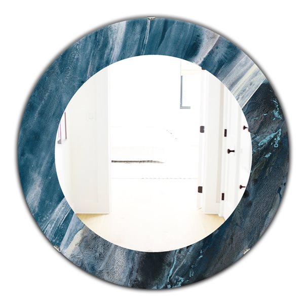 Designart 24-in x 24-in Splash Blue Indigo Round Polished Wall Mirror ...