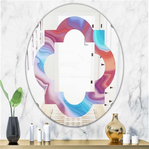 Designart 31.5-in x 23.7-in Abstract Marbled Background Oval Polished Wall Mirror