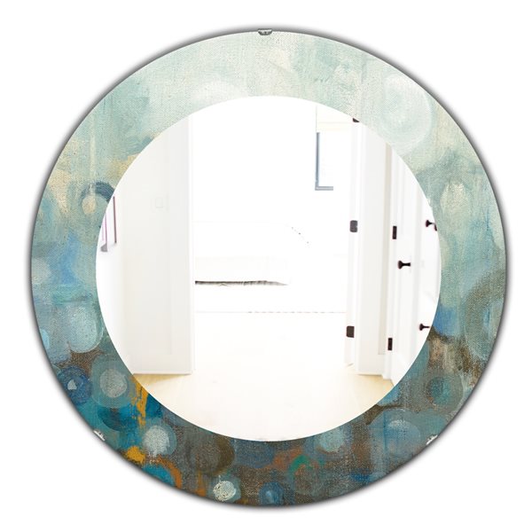 Designart 24-in x 24-in Blue and Bronze Dots on Glass II Round Polished ...