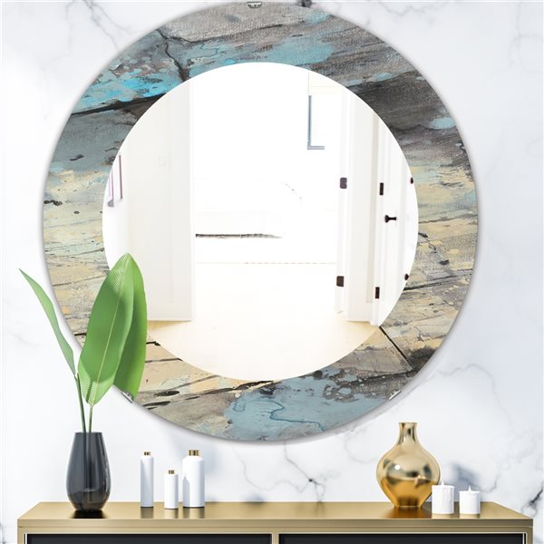 Designart 24-in x 24-in Rock Teal Panel II Round Polished Wall Mirror