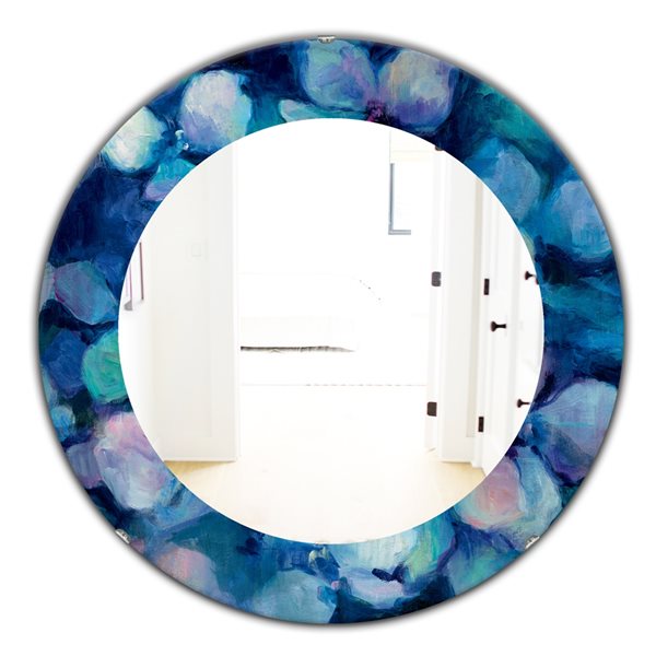 Designart 24-in x 24-in Abstract Blue Flower Petals Round Polished Wall ...