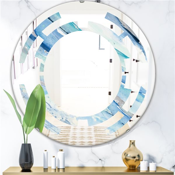 Designart 24-in x 24-in Blue Silver Spring I Round Polished Wall Mirror