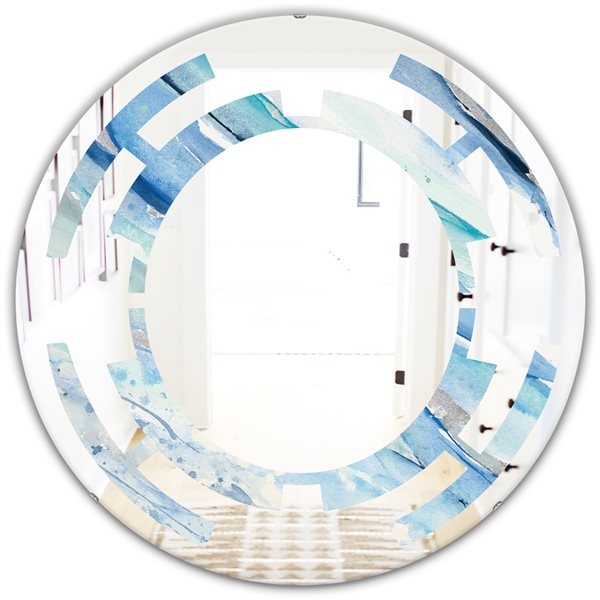 Designart 24-in x 24-in Blue Silver Spring I Round Polished Wall Mirror