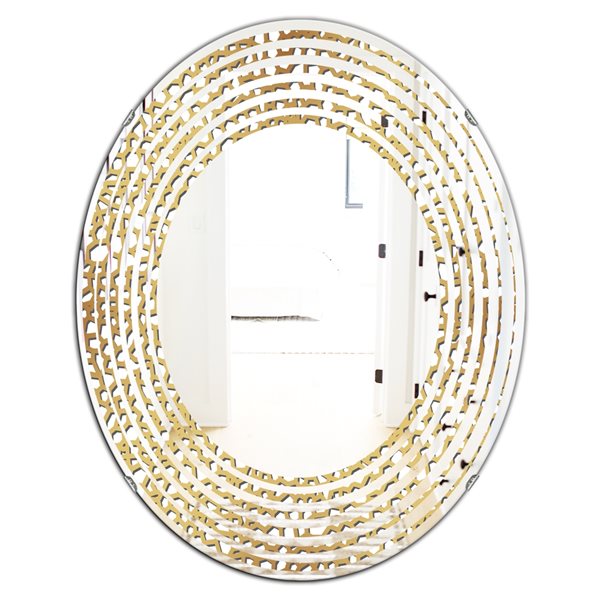 Designart 31.5-in x 23.7-in Oval Golden Maze Modern Wall Mirror | RONA