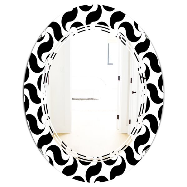 Designart Monochrome Geometric Pattern IV 31.5-in x 23.7-in Modern Oval Wall Mirror