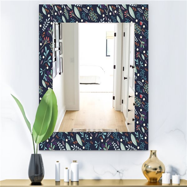 Designart 35.4-in x 23.6-in Obsidian Bloom 9 Modern Rectangular Mirror