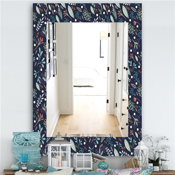 Designart 35.4-in x 23.6-in Obsidian Bloom 9 Modern Rectangular Mirror