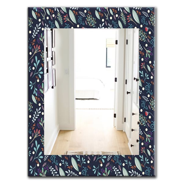 Designart 35.4-in x 23.6-in Obsidian Bloom 9 Modern Rectangular Mirror ...