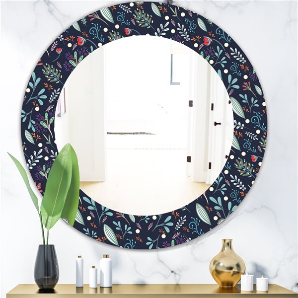 Designart 24-in x 24-in Obsidian Bloom 9 Modern Mirror