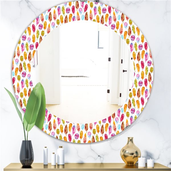 Designart 24-in x 24-in Pattern With Colorful Feathers Mirror