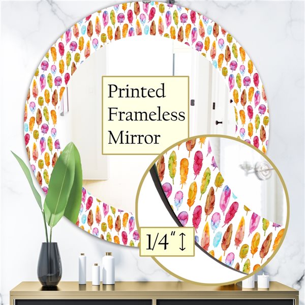 Designart 24-in x 24-in Pattern With Colorful Feathers Mirror