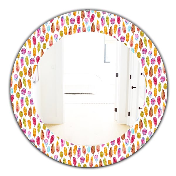 Designart 24-in x 24-in Pattern With Colorful Feathers Mirror