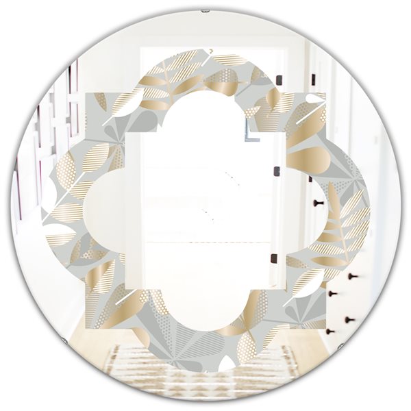 Designart 24-in Golden Tropical Pattern VIII Modern Round Wall Mirror