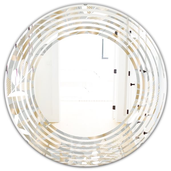 Designart 24-in Golden Tropical Pattern VIII - Modern Round Wall Mirror ...