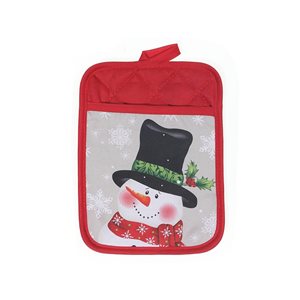 IH Casa Decor Snowman with Top Hat Print Pot Holder with Pocket - Set of 4