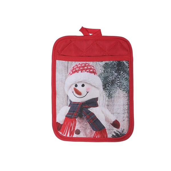 iH casadécor Snowman Print Pot Holder with Pocket - Set of 4