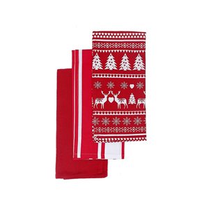 Serviettes de cuisine d'IH Casa Decor avec imprimé du petit renne au nez rouge, ens. de 3