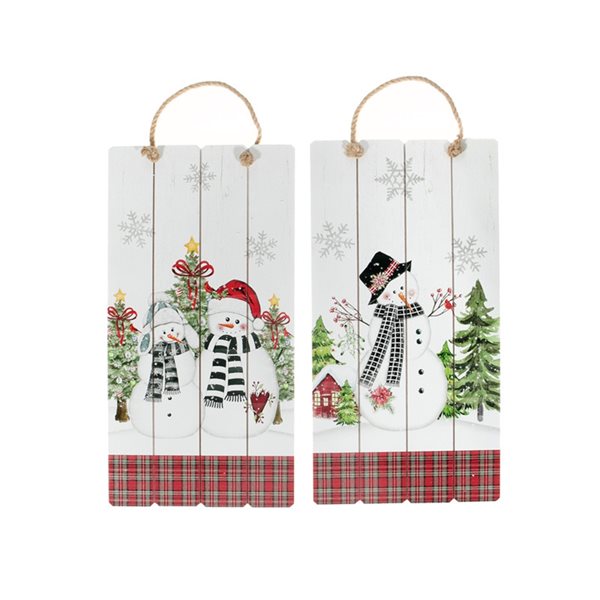 iH casadécor 15.5-in Plaid Snowman Christmas Wall Art - Set of 2