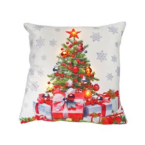 Coussin à DEL en velours d'IH Casa Decor, sapin de Noël avec cadeaux, ens. de 2