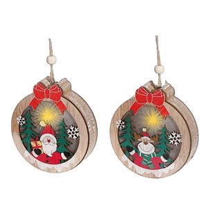IH Casa Decor Round Wood LED Christmas Ornaments - 2-Pack