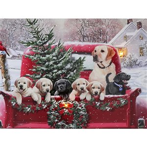 Décoration murale de Noël de 12 po avec lumière DEL par IH Casa Decor, chiots dans un camion