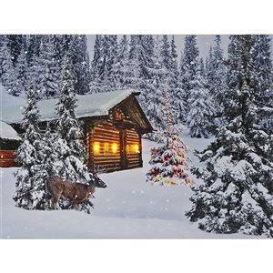 Décoration murale de Noël de 12 po avec lumière DEL par IH Casa Decor, chalet dans un décor de Noël