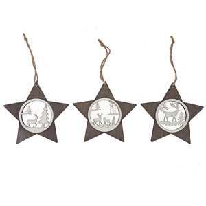 IH Casa Decor Wood Star Christmas Ornaments - 3-Pack