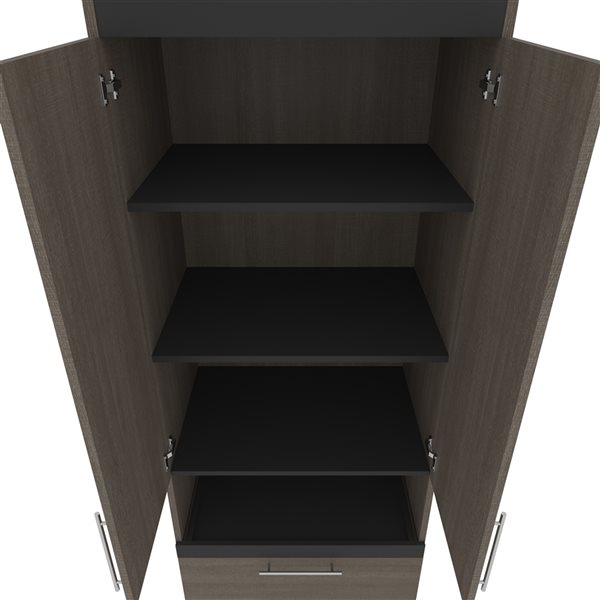 Graphite Armoire With Pull Out Shelf, Orion Wide 3 Shelf Bookcase