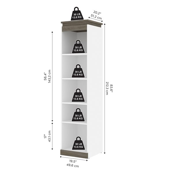 Bestar Orion 20-in White and Walnut Grey Shelving Unit