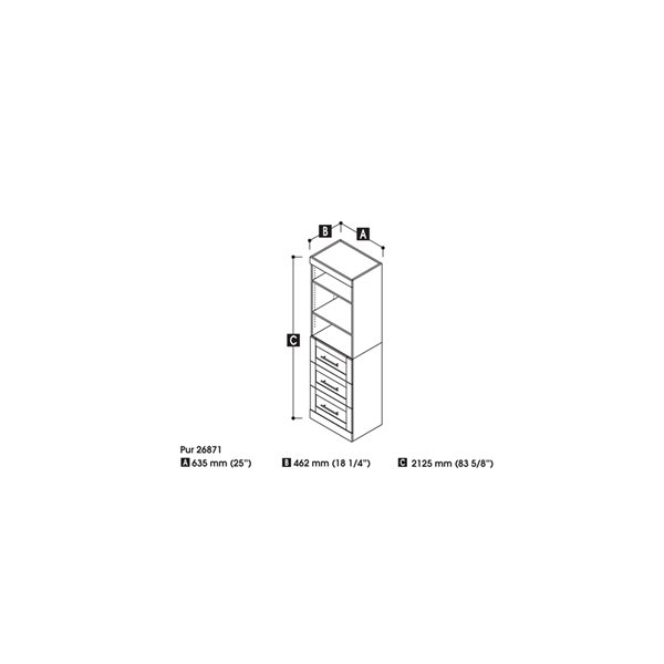 Garde-robe Pur de 25 po avec 3 tiroirs par Bestar, gris écorce