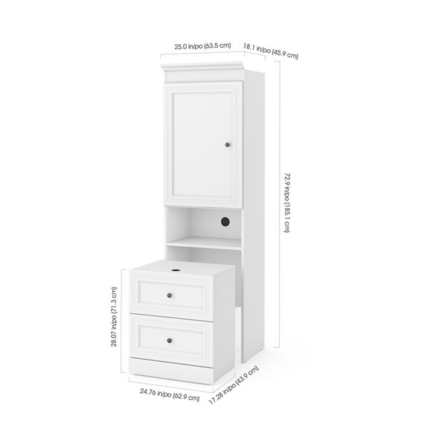 Bestar Versatile 25-in White Armoire with Mobile Nighstand