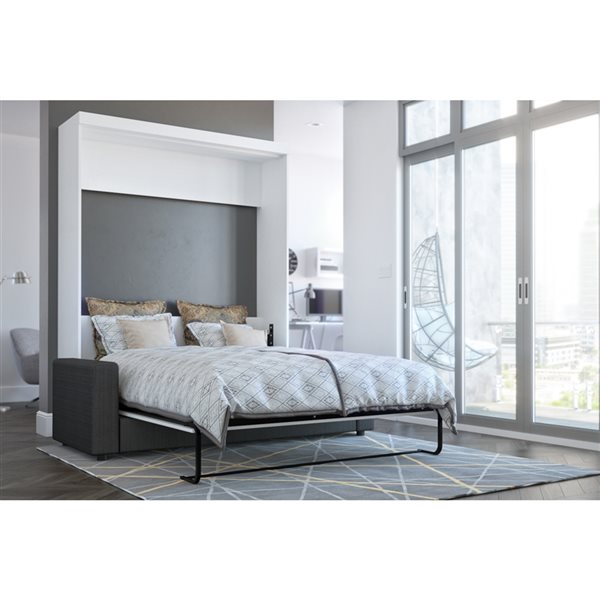 Bestar Nebula 78-in White Queen Murphy Bed with Sofa