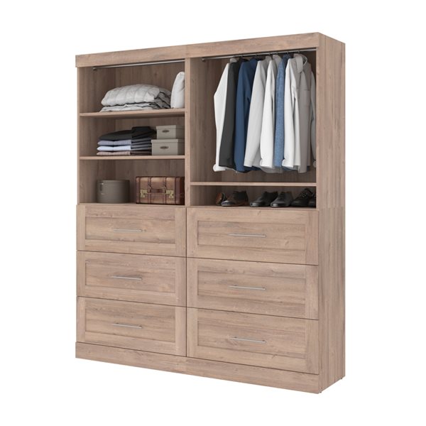 Bestar Pur 72-in Rustic Brown Closet Organizer with Drawers