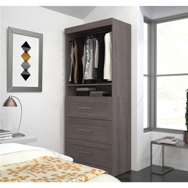 Bestar Pur 36-in Bark Grey Armoire with 3 Drawers