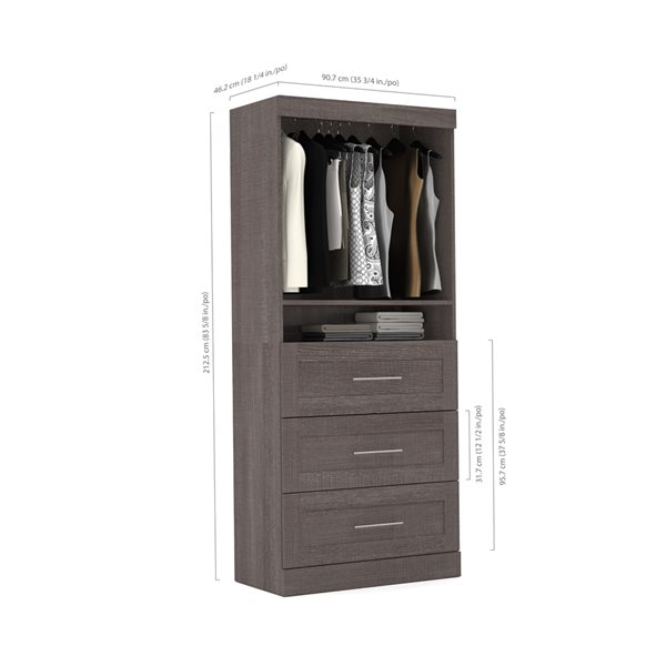 Bestar Pur 36-in Bark Grey Armoire with 3 Drawers
