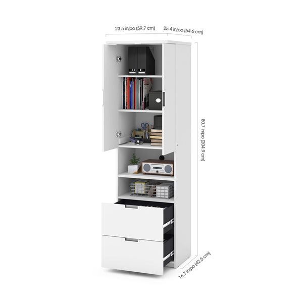Bestar Lumina 24-in White Armoire with 2 Drawers