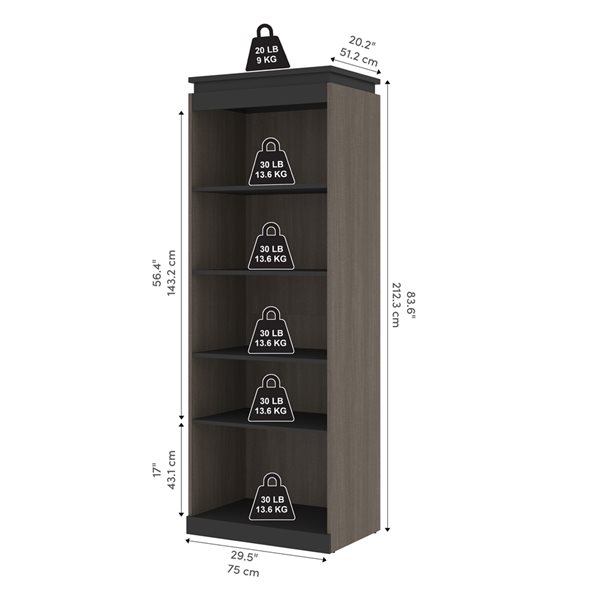 Bestar Orion 30-in Bark Grey and Graphite Shelving Unit