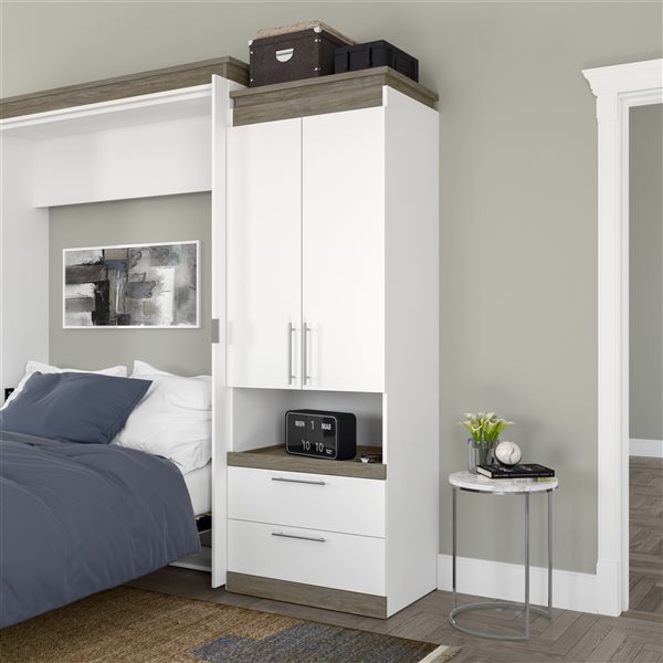Bestar Orion 30-in White and Walnut Grey Armoire with Pull-out Shelf