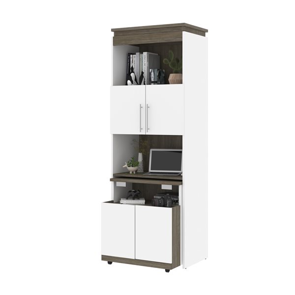 Bestar Orion 30-in Walnut Grey and White Shelving Unit with Fold-out Desk