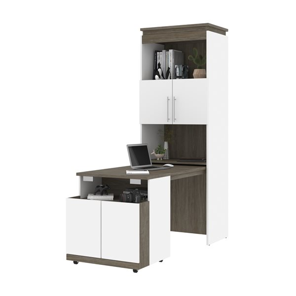 Bestar Orion 30-in Walnut Grey and White Shelving Unit with Fold-out Desk