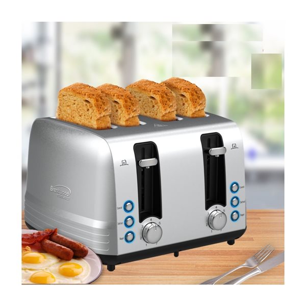 Removable Crumb Tray 1500W Toaster 4 Slice Extra Wide Slot Toasters Bagel/Defrost/Cancel Function with 4 Piece Sliver 7 Shade Settings of Bread Toaster for Kitchen 