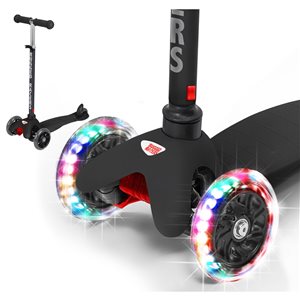 Trottinette pour enfants de Rugged Racers noire à 3 roues avec lumières à DEL