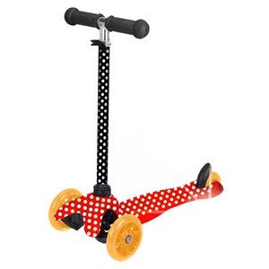 Trottinette pour enfants de Rugged Racers rouge à 3 roues avec motif à pois et lumières à DEL