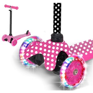 Rugged Racers 3-Wheel Pink Polka Dots with LED Lights Kids Scooter