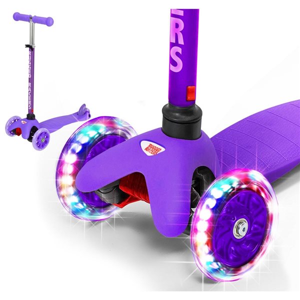 Trottinette pour enfants de Rugged Racers mauve à 3 roues avec lumières à DEL